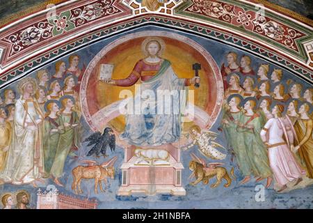Firenze, Italia - 10 gennaio 2019: il Cristo in Gloria, da affresco della Chiesa militante e trionfante di Andrea di Buonaiuto, Cappella Spagnola in Foto Stock