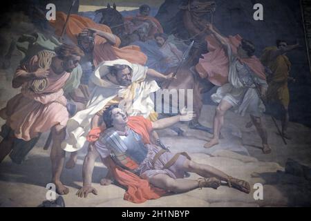 Conversione di San Paolo, pittura murale di Michel-Martin Drolling nella Chiesa di San Sulpice, Parigi, Francia Foto Stock