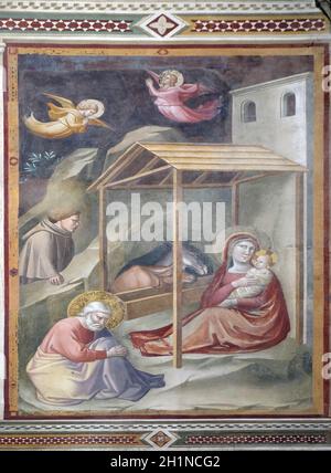 Natività di Gesù, affreschi di Taddeo Gaddi (1295-1366), Bandini Baroncelli cappella nella basilica di Santa Croce (Basilica di Santa Croce) - famoso Foto Stock