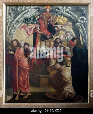 La morte della Vergine Maria sull'altare maggiore nella chiesa parrocchiale di San Wolfgang a Wolfgangsee in Austria Foto Stock