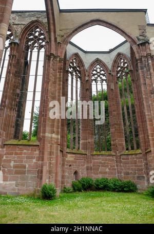 Rovine del Wernerkapelle vicino Bacharach, una città nel distretto di Mainz-Bingen nella Renania-Palatinato, Germania Foto Stock