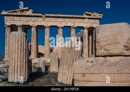 Il Partenone si trova sull'Acropoli di Atene, in Grecia Foto Stock