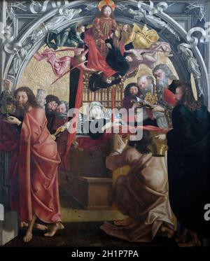 La morte della Vergine Maria sull'altare maggiore nella chiesa parrocchiale di San Wolfgang a Wolfgangsee in Austria Foto Stock