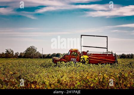 Un furgone americano Lafrance degli anni '40 si trova in un campo sull'autostrada 98, 16 ottobre 2021, a Fairhope, Alabama. Foto Stock