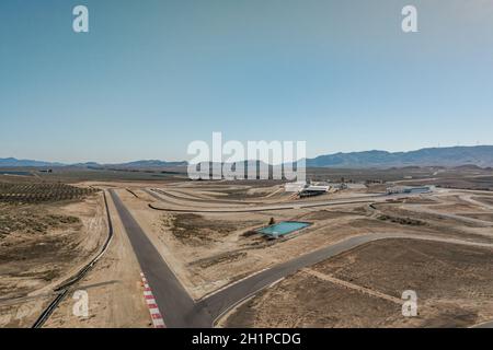 Andalusia Spagna Dicembre 2020 Vista aerea del circuito De Circuito di Almeria nel deserto di Tabernas Foto Stock