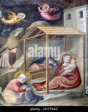 Natività di Gesù, affreschi di Taddeo Gaddi (1295-1366), Bandini Baroncelli cappella nella basilica di Santa Croce (Basilica di Santa Croce) - famoso Foto Stock