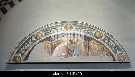 Incoronazione della Vergine, Affresco, 1335, Maso di Banco, Basilica di Santa Croce (Basilica di Santa Croce) a Firenze, Italia Foto Stock