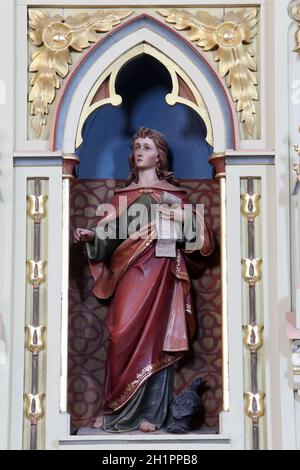 San Giovanni Evangelista sul pulpito della chiesa di San Matteo in Stitar, Croazia Foto Stock