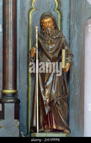 Statua di San Metodio sull'altare di San Rocco nella Chiesa della Santissima Trinità a Krapinske Toplice, Croazia Foto Stock