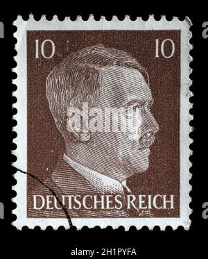 Timbro stampato in Germania mostra l'immagine di Adolf Hitler, serie 1942 Foto Stock