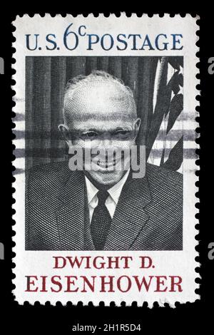 Timbro Stampato negli Stati Uniti mostra Dwight D. Eisenhower, 34rd presidente (1890-1969), circa 1969 Foto Stock