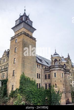 Scenario intorno al castello di Neuenstein a Hohenlohe in inverno Foto Stock