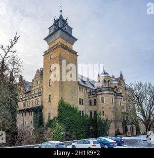 Scenario intorno al castello di Neuenstein a Hohenlohe in inverno Foto Stock