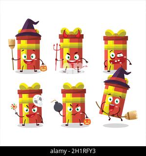 Emoticon di Halloween espressione con personaggio cartoon di scatola regalo lunga. Illustrazione vettoriale Illustrazione Vettoriale