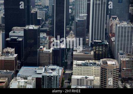 Antenna di South Hope Street, centro di Los Angeles, California, Stati Uniti Foto Stock
