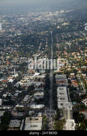 Aereo di Los Feliz Boulevard, Hollywood, Los Angeles, California, USA. Foto Stock