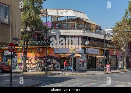 Case colorate nel quartiere Bellavista, Santiago, Cile Foto Stock