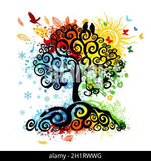 Stagioni astratte dell'albero dell'anno. Illustrazione vettoriale Illustrazione Vettoriale