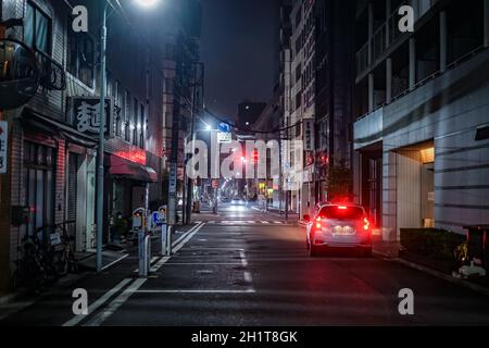 Vista notturna sul vicolo di Chuo-ku, Tokyo. Luogo di tiro: Area metropolitana di Tokyo Foto Stock