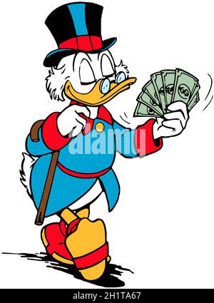 Uncle Scrooge mcduck anatra più ricche al mondo illustrazione cartoon Foto Stock