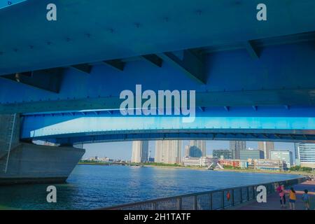 Della nuova città di Toyosu e bel tempo. Luogo di tiro: Area metropolitana di Tokyo Foto Stock