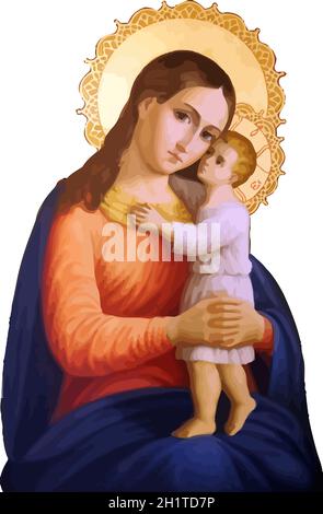 Maria eleusa bambino madre madonna congregazione sacri Cuori di Gesù illustrazione ortodosso Foto Stock