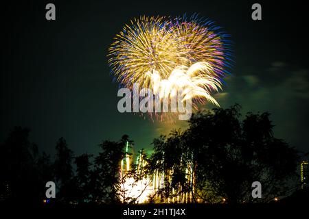 Setagaya-ku, esposizione fuochi d'artificio sul fiume Tama (2019). Luogo di tiro: Città di Kawasaki, Prefettura di Kanagawa Foto Stock