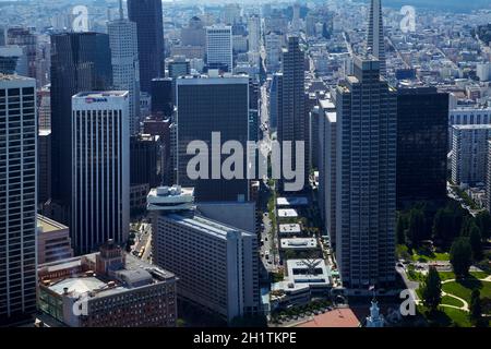 Grattacieli, centro di San Francisco, California, USA - aereo Foto Stock