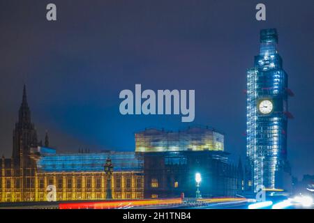 Palazzo di Westminster e Big ben (in costruzione). Luogo di tiro: Regno Unito, Londra Foto Stock