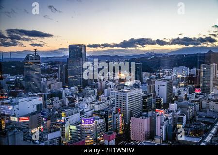 Strade della Prefettura di Miyagi e Sendai (dall'osservatorio dell'AER). Luogo di tiro: Sendai, Prefettura di Miyagi Foto Stock