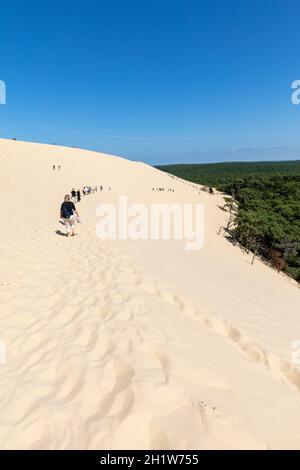 Dune di Pilat, Francia - settembre 10,2018: persone che camminano sulla sommità della Duna del Pilat, le più alte dune di sabbia in Europa. La Teste de Buch, Arcachon Foto Stock