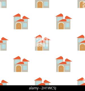 Casa a due piani modello senza cuciture texture sfondo ripetizione carta da parati vettore geometrico Illustrazione Vettoriale