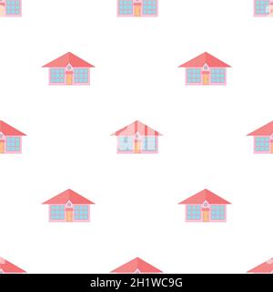 Cottage rosa con grandi finestre modello senza giunture sfondo ripetizione carta da parati geometrico vettore Illustrazione Vettoriale