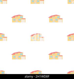 Casa a due piani con un modello garage texture sfondo senza cuciture ripetizione carta da parati geometrico vettore Illustrazione Vettoriale