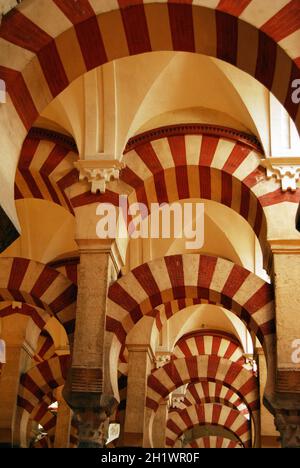 Archi all'interno della Sala di preghiera della Mezquita (Moschea), Cordova, Spagna, Europa Foto Stock
