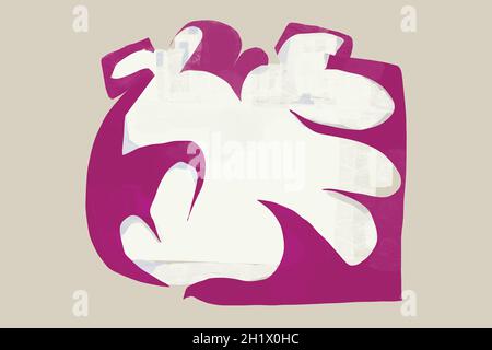 collage di un fiore in nero viola negativo con un foglio di carta e cartone rendering. Ispirazione di taglio di Matisse, per illustrazione del libro, co Foto Stock