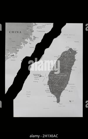 Una mappa che mostra la frattura tra Cina e Taiwan Foto Stock