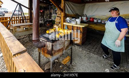 Un piccolo ristorante sulla strada transalpina nei monti carpazi in romania Foto Stock