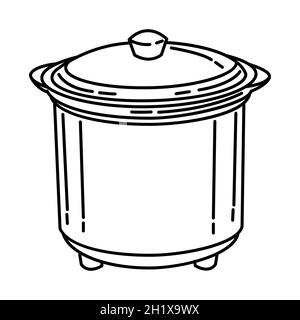 Stoviglie Cooker parte del dispositivo di cottura Accessori e attrezzatura disegno a mano icona Set Vector. Illustrazione Vettoriale