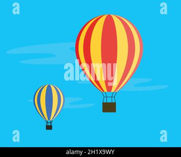 Due palloncini ad aria calda che volano nel cielo blu Illustrazione Vettoriale