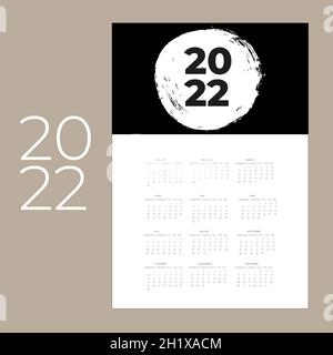 Modello di calendario per 2022 anni. Agenda Planner in stile minimalista. Illustrazione Vettoriale