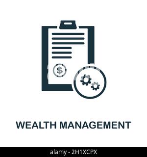 Icona Wealth Management. Firma monocromatica dalla raccolta delle operazioni bancarie. Illustrazione di icona di Gestione creativa della ricchezza per disegno di fotoricettore, infographics Illustrazione Vettoriale