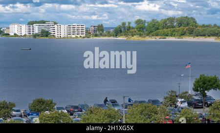 Vista sulla famosa località balneare di Heiligenhafen sulla costa tedesca del Mar Baltico, con vista sulla spiaggia Foto Stock