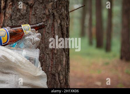 13 luglio 2020 Tomsk, Russia: Spazzatura in un parco Foto Stock