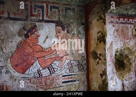 Europa, Italia, Toscana, Sarteano, Museo Etrusco, La Tomba della Quadriga infernale Foto Stock