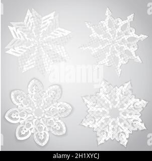 Set di Natale di quattro realistiche fiocchi di neve di carta, illustrazione vettoriale Illustrazione Vettoriale