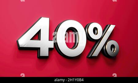 Silver Gold 40% di sconto Sign on Red background, offerta speciale 40% Foto Stock