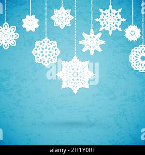 Allegro biglietto di natale con fiocchi di neve, illustrazione vettoriale Illustrazione Vettoriale