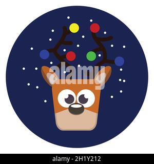 X-mas testa di cervo di natale manico rotondo etichetta Illustrazione Vettoriale