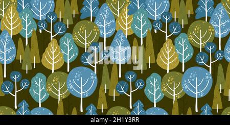 Splendidi alberi colorati disegnati a mano, sfondo di legno - ottimo per tessuti, striscioni, confezioni, sfondi - design vettoriale Illustrazione Vettoriale